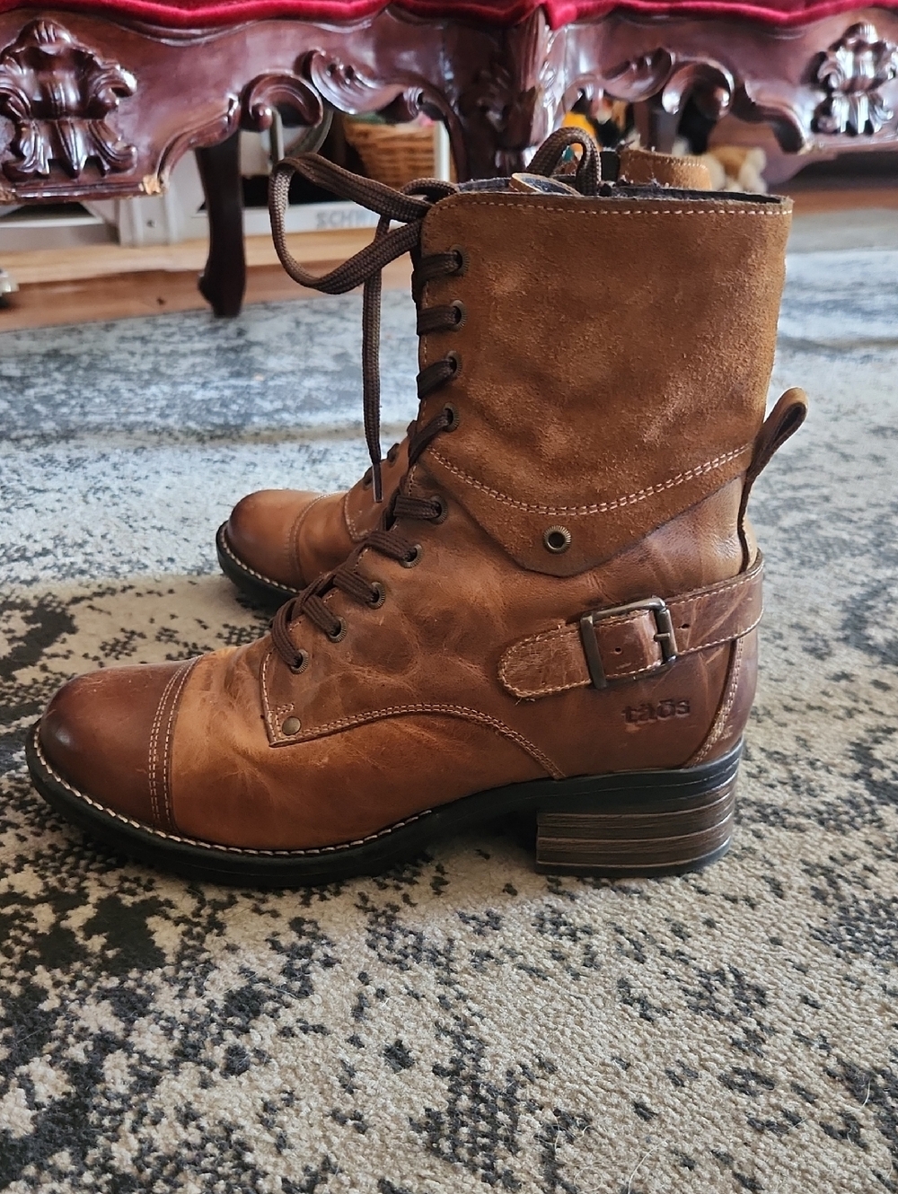 Taos Crave Brown Leather Zip Boots Logger Military Jump Style Brown Tan Eu 40